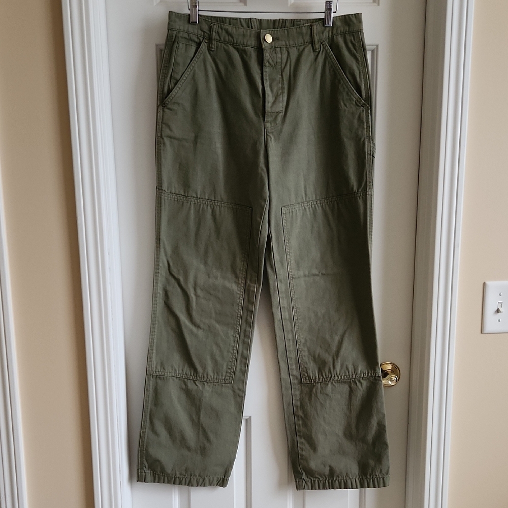 TORY BURCH Carpenter Pants Olive Green Wide Barrel Leg Pants Size 28